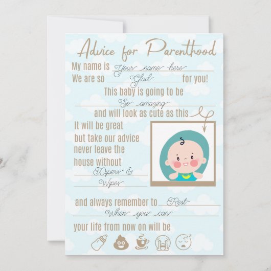 Baby shower advies notitiekaartje (Achterkant)