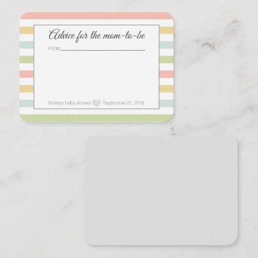 Baby shower advies voor mama informatiekaartje (Voorkant / Achterkant)
