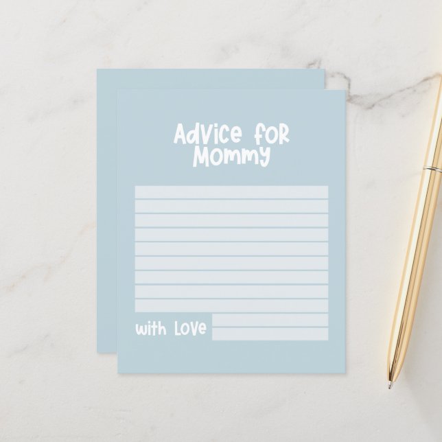 Baby shower advies voor mama modern baby blauw (Voorkant / Achterkant in situ)