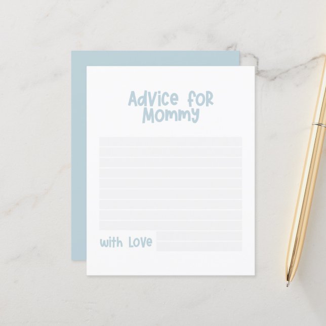 Baby shower advies voor mama modern baby blauw (Voorkant / Achterkant in situ)