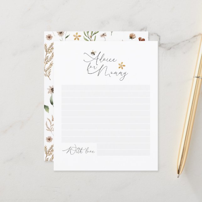 Baby shower advies voor mama modern bee wildflower (Voorkant / Achterkant in situ)