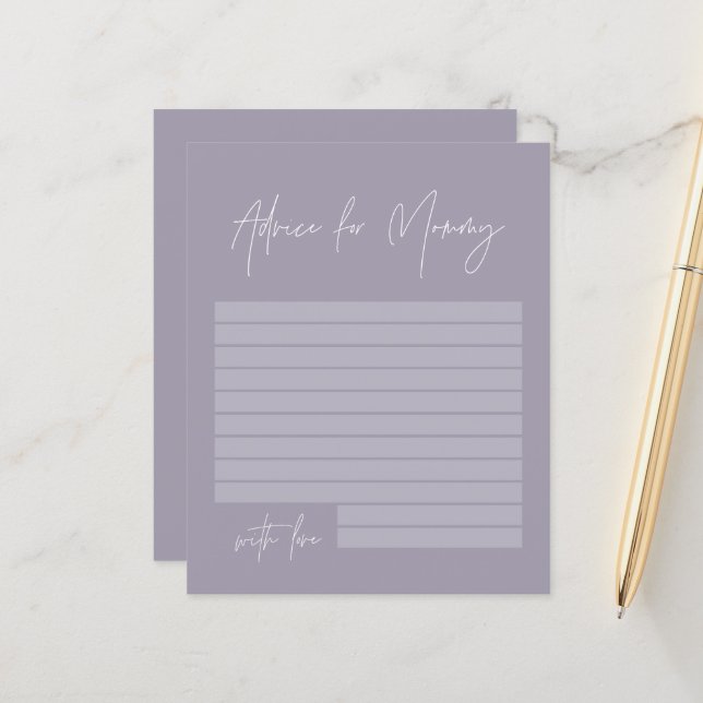 Baby shower advies voor mama modern lila paars (Voorkant / Achterkant in situ)