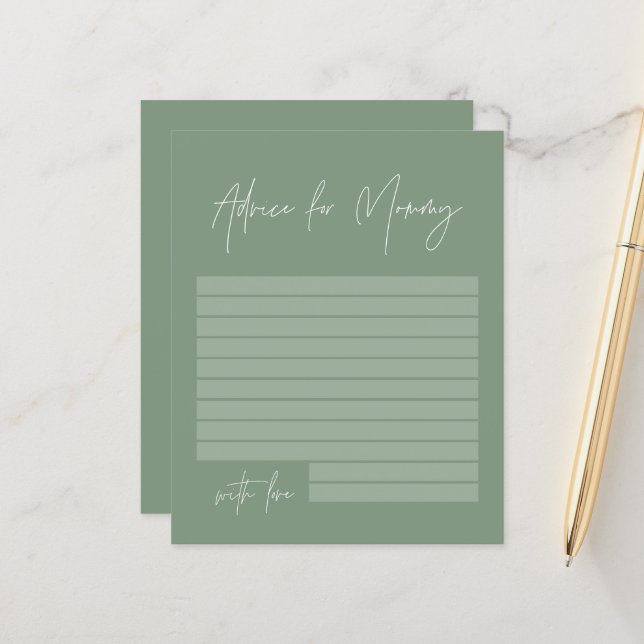 Baby shower advies voor mama modern sage groen (Voorkant / Achterkant in situ)