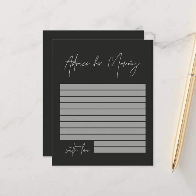 Baby shower advies voor mama modern stijlvol zwart (Voorkant / Achterkant in situ)