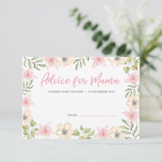 baby shower Adviezenkaarten | Witte roze bloemen Kaart (Staand voorkant)