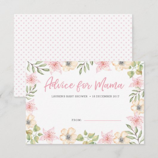 baby shower Adviezenkaarten | Witte roze bloemen Kaart (Voorkant / Achterkant)