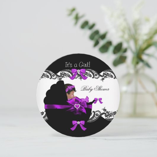Baby shower-Afrikaans-Amerikaans meisje Paars roze Kaart (Staand voorkant)