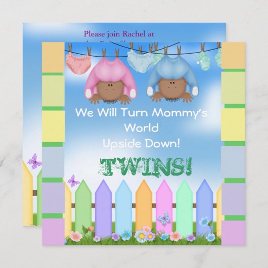 BABY SHOWER AFRIKAANSE AMERIKAANSE TWIN BOY EN GIR KAART (Voorkant / Achterkant)