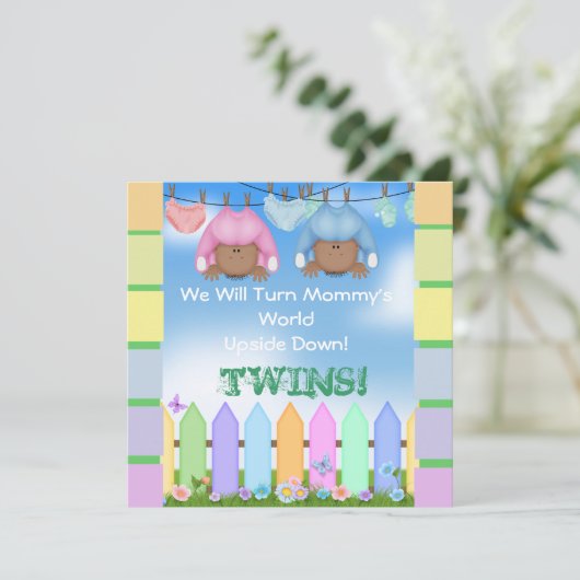 BABY SHOWER AFRIKAANSE AMERIKAANSE TWIN BOY EN GIR KAART (Staand voorkant)