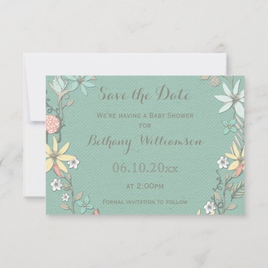 baby shower - afwerking - afdruk - spaar de datum  kaart (Achterkant)