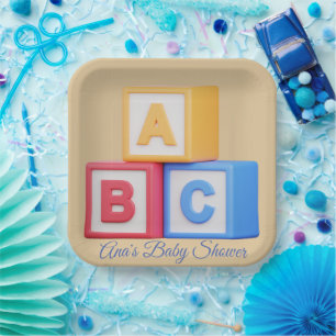 Baby shower - Alfabet Blokken Luncheon Papieren Bordje