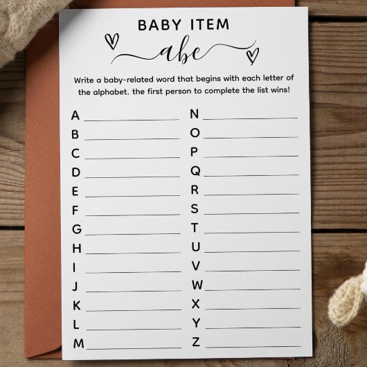 Baby shower alfabet item spel Kaart