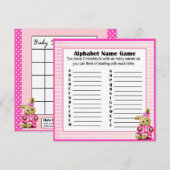 Baby shower Alfabet Naam & Bingo Spel Roze Bunny Kaart (Voorkant / Achterkant)