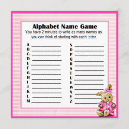 Baby shower Alfabet Naam & Bingo Spel Roze Bunny Kaart