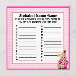 Baby shower Alfabet Naam & Bingo Spel Roze Bunny Kaart