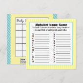 Baby shower Alfabet Naam Spel BINGO Geel & Blauw Kaart (Voorkant / Achterkant)