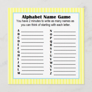 Baby shower Alfabet Naam Spel BINGO Geel & Blauw Kaart