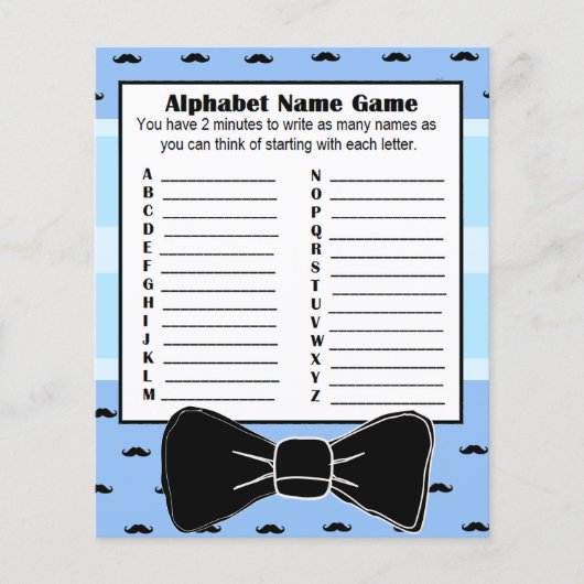 Baby shower Alfabet Name BINGO Game Mustache Flyer (Voorkant)