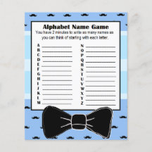 Baby shower Alfabet Name BINGO Game Mustache