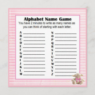 baby shower alfabet Name & Bingo Game Pink Lamb Kaart