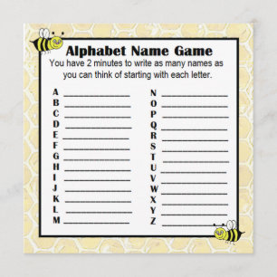 baby shower Alfabet Name Game BINGO Bumblebee Kaart