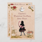  Baby shower Alice & Flamingo Wonderland Kaart (Voorkant / Achterkant)