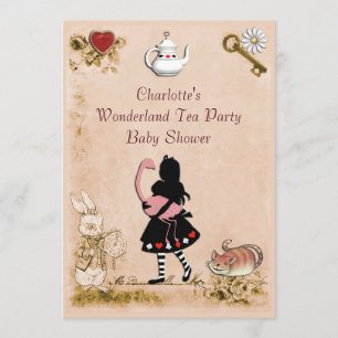 Baby shower Alice & Flamingo Wonderland Kaart