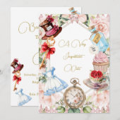 Baby shower Alice in Wonderland Floral Pink Kaart (Voorkant / Achterkant)