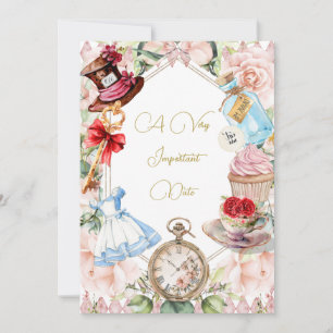 Baby shower Alice in Wonderland Floral Pink Kaart