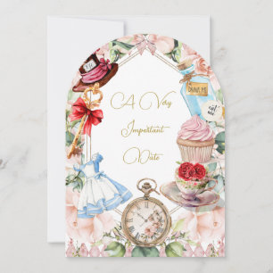 Baby shower Alice in Wonderland Floral Pink Kaart