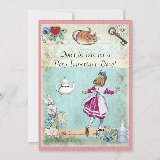 Baby shower Alice in Wonderland Niet te laat komen Kaart (Voorkant)