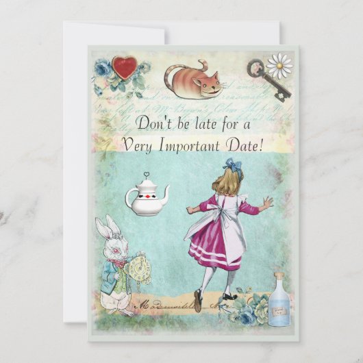 Baby shower Alice in Wonderland Niet te laat komen Kaart (Voorkant)