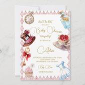Baby shower Alice In Wonderland Roze Bloemen Kaart (Achterkant)