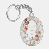 Baby shower Alice In Wonderland Roze Bloemen Sleutelhanger (Voorkant Links)
