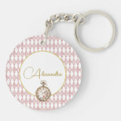 Baby shower Alice In Wonderland Roze Bloemen Sleutelhanger (Achterkant)