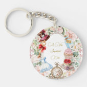 Baby shower Alice In Wonderland Roze Bloemen Sleutelhanger (Voorkant)