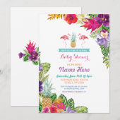 baby shower Aloha Luau Flamingo Invite Kaart (Voorkant / Achterkant)