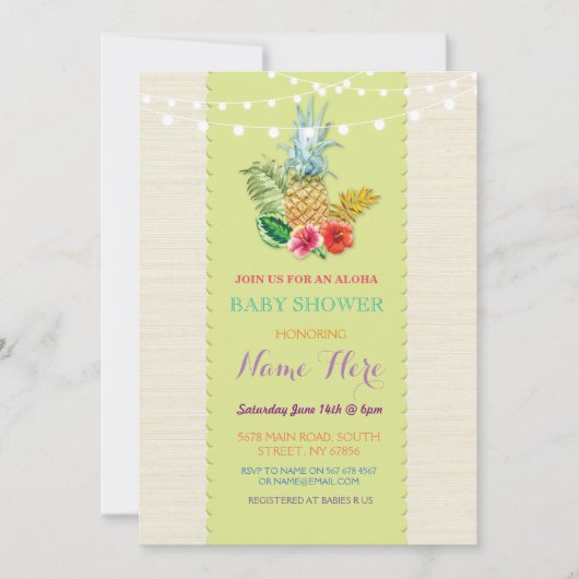 baby shower Aloha Luau Pineapple Invite Kaart (Voorkant)