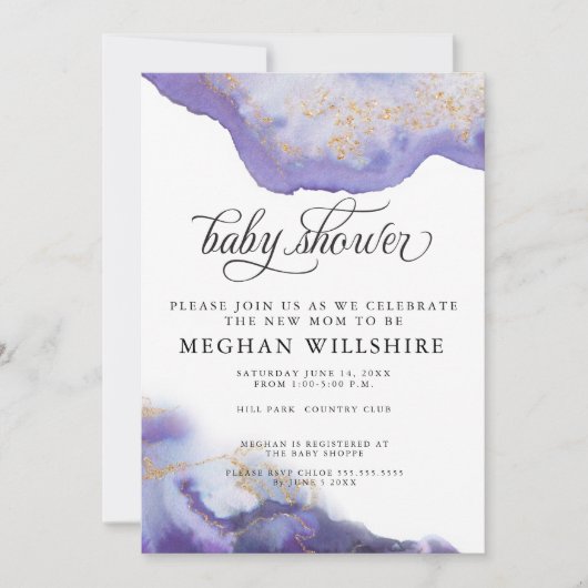 Baby Shower Amethist Waterverf Geode Kaart (Voorkant)