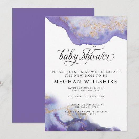 Baby Shower Amethist Waterverf Geode Kaart (Voorkant / Achterkant)