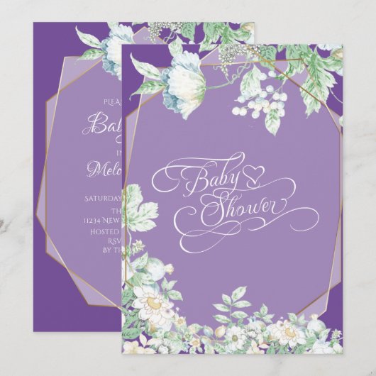 Baby Shower | Amethyst Violet Wildflowers Bessen Kaart (Voorkant / Achterkant)