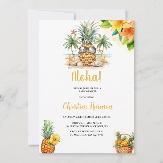 baby shower Ananas feest op het strand uitnodiging (Voorkant)