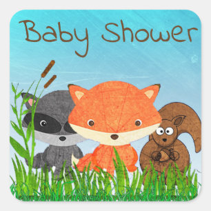 Baby shower Animal Woodland Creatsticker Vierkante Sticker