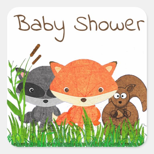 Baby shower Animal Woodland Creatsticker Vierkante Sticker (Voorkant)