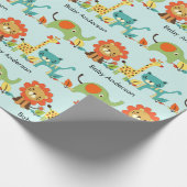 Baby shower Animals Naam toevoegen Giraffe Lion Bo Cadeaupapier (Hoek)