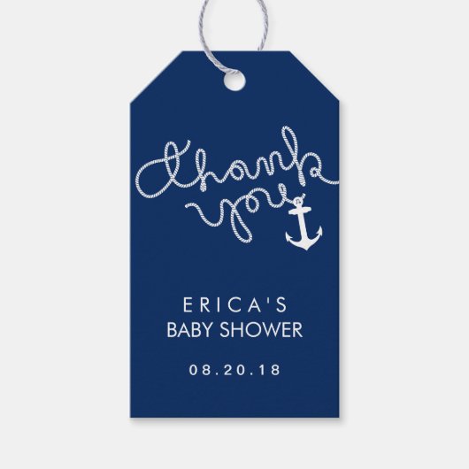 Baby shower Anker & Rope Navy Blue Dank u Cadeaulabel (Voorkant)