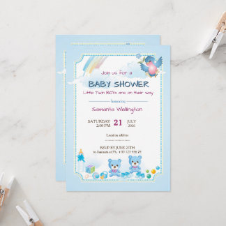 baby shower announcement for TWIN BOYs Kaart