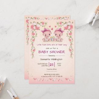 baby shower announcement for TWIN Girls Kaart