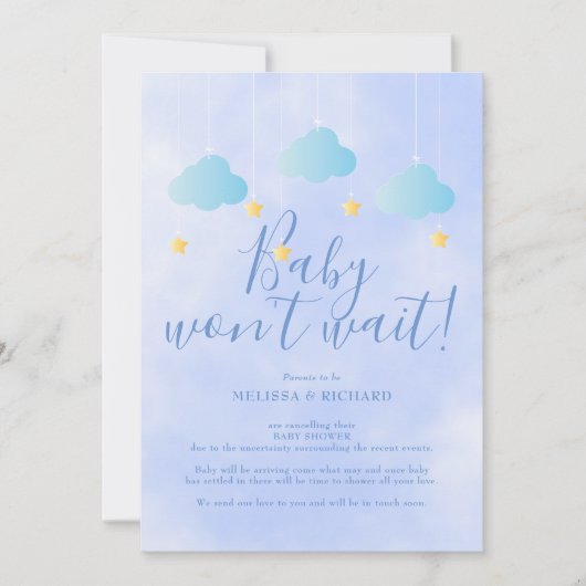Baby shower Annulering Blue Shower per Mail Kaart (Voorkant)
