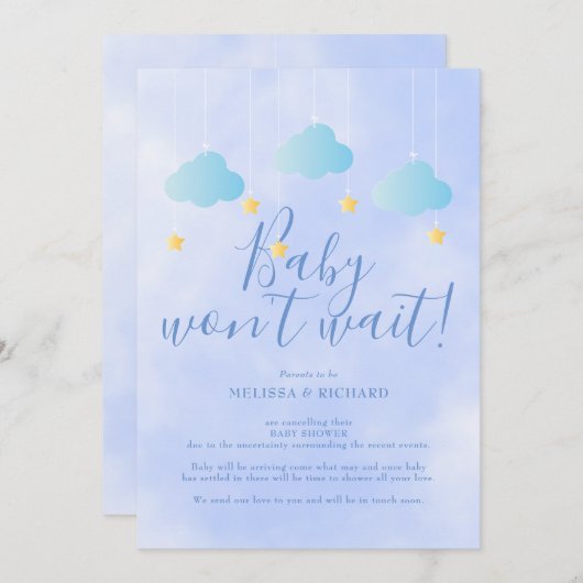 Baby shower Annulering Blue Shower per Mail Kaart (Voorkant / Achterkant)